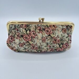 Vintage Purse 50's Floral Tapestry Small Clutch Purse/Wallet 7"x4.5"pink Lining
